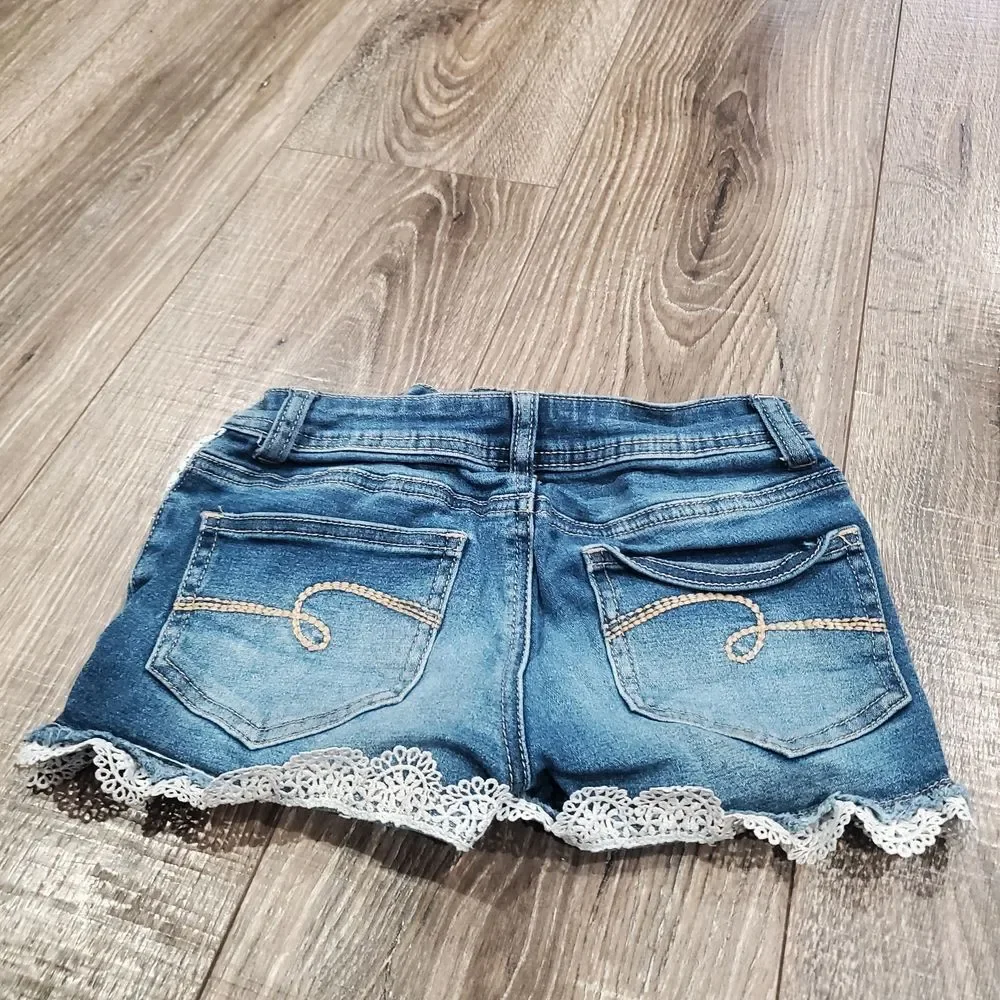 Girls Justice Jean Shorts Size 9 Blue Jean Shorts with White Lace Trim